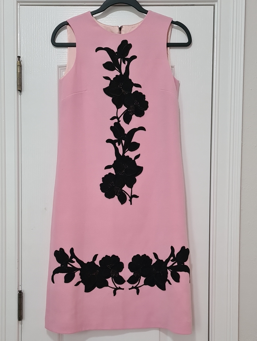 Dolce & Gabbana - Pink Shift Dress with Black Floral Appliqué